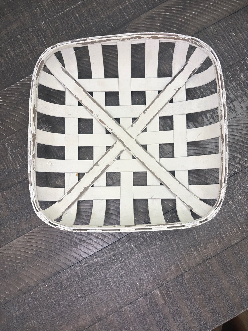 Tobacco Basket. Distressed White Woven Square Wall Basket -